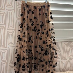 Elegant Black Floral Embroidered Skirt